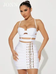 JONN 2023 New Women's Sexy Hollow Short Top Fashion Pencil Skirt Night Club Party Celebration Bandage Set for Women