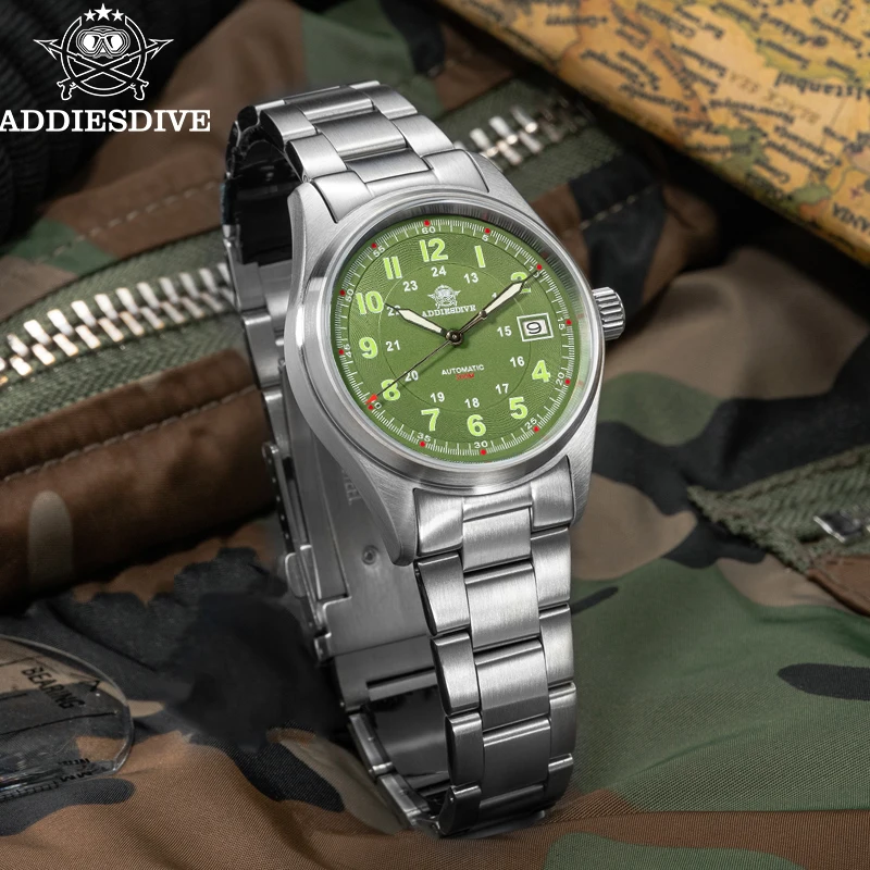 

ADDIESDIVE Man Luxury Watch Green Dial 316L Stainless Steel Sapphire Crystal Calendar 20Bar Diving Automatic Mechanical Watches