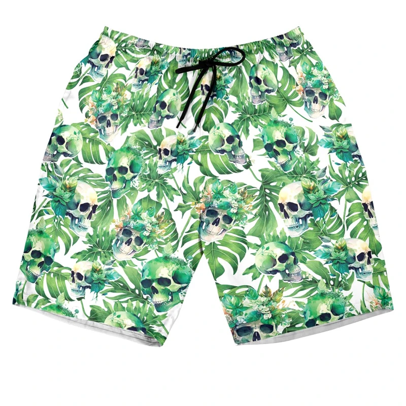 Pantalones cortos con estampado de calavera y sonrisa divertida para hombre, ropa hawaiana, Hip Hop, esqueleto, pantalones cortos de playa, Aloha,