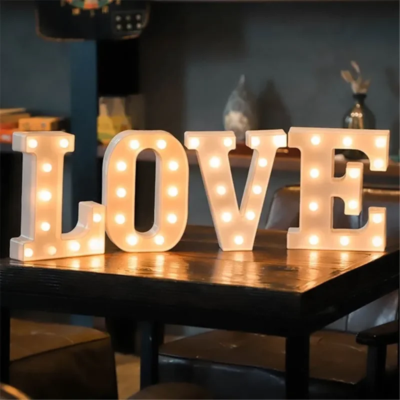 26 Alphabet Letter Numbers Led Letter Night Lamp Novelty  Atmosphere Wedding Birthday Party Christmas Decor AAA Battery Operated