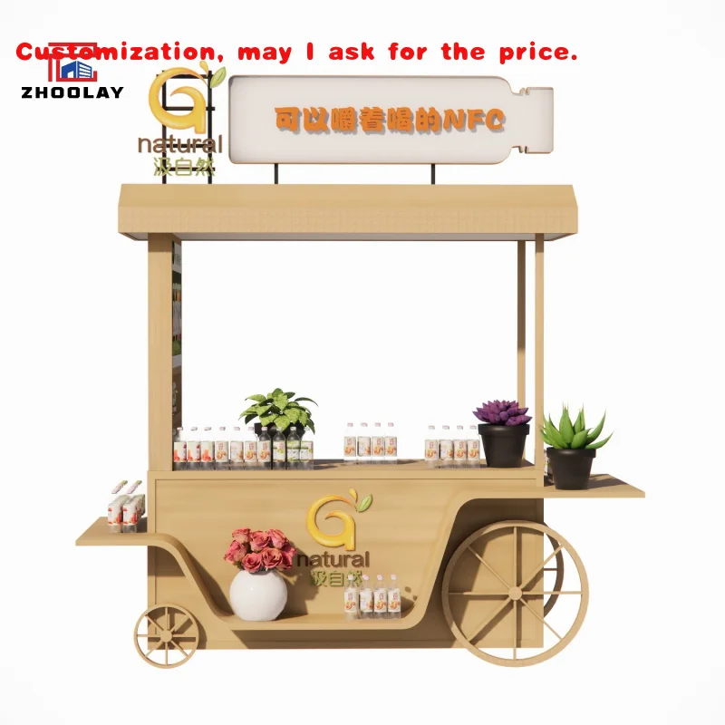 custom.Food Cart Food With Wheel Mobile Drinks Coffee & Milk Tea Bar on Street Stall Shop Stand Portable