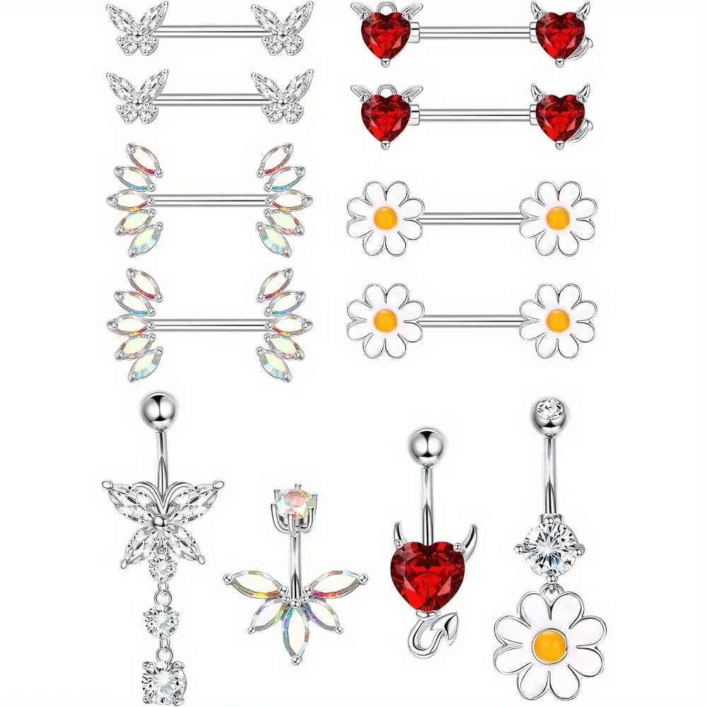 CASSIECA 1Pc 316L Surgical Stainless Steel 14G Nipple Rings Belly Button Rings for Women Curved Navel Barbell Piercing Jewelry