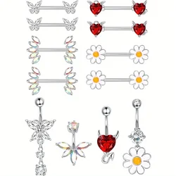 CASSIECA 1Pc 316L Surgical Stainless Steel 14G Nipple Rings Belly Button Rings for Women Curved Navel Barbell Piercing Jewelry