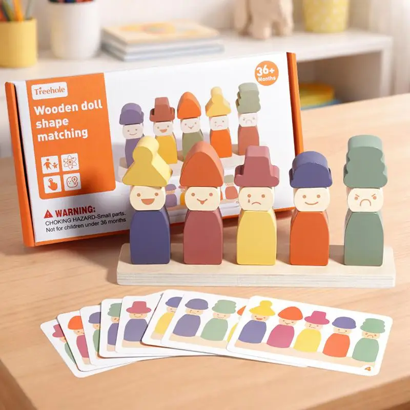 

Игрушки для сортировки по цвету, деревянные развивающие игрушки Монтессори, игрушки для развития мелкой моторики, кукла-шляпа, игрушки для сопоставления лиц, креативные игрушки для складывания для детей