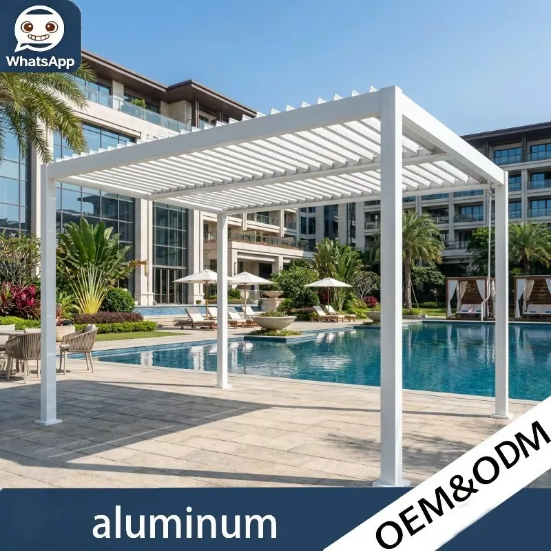 Electric Louvered Aluminum Pergola Waterproof Outdoor Garden Canopy Integrated Drainage System Modern Electric Shading Gazebo