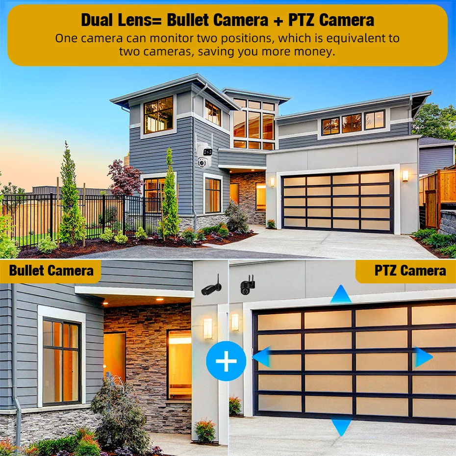 Fuers 10MP HD 5K Outdoor Security Camera Dual Lens Dual Screen PTZ Color Night Vision Surveillance Auto Tracking Audio Video