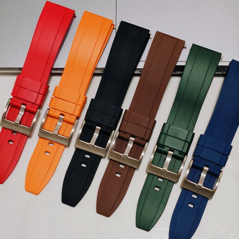 New Design Straight End Plane Vulcanized FKM Rubber Watch Strap 20mm 22mm 24mm Quick Release Watchbands