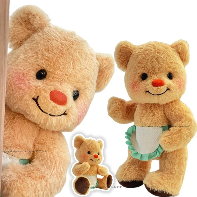 Unique Jointed Butter Bear Plush Toy Stuffed Apron Dress Brown Bear Doll Jointly Movable Plushie for Kids Birthday Gift