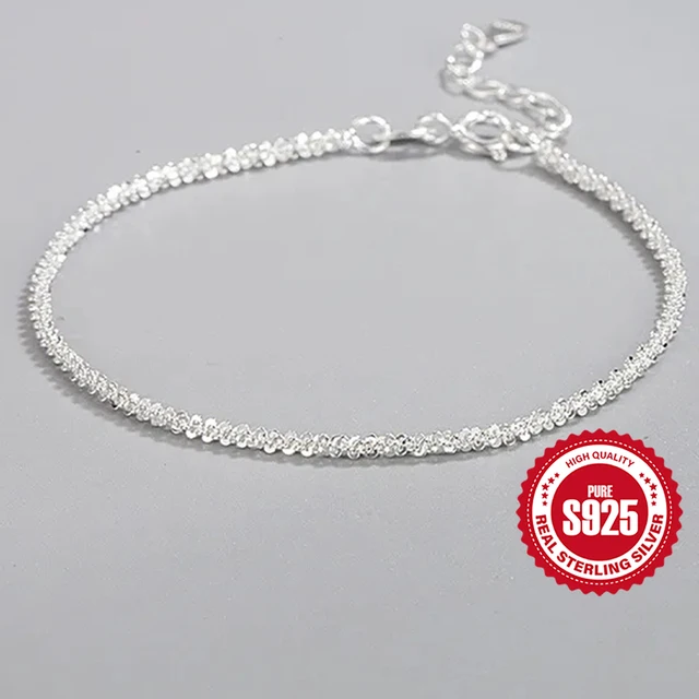 Aide 925 Sterling Silver Sparkling Lock Chain Bransoletka dla kobiet Luksusowa minimalistyczna biżuteria Regulowany prezent ślubny 17+3cm