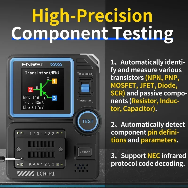 FNIRSI LCR-P1 Multifunctionele transistorcondensatortester Diodes Triodes MOSFETs ESR NPN PNP SMD Automatische hoge precisie