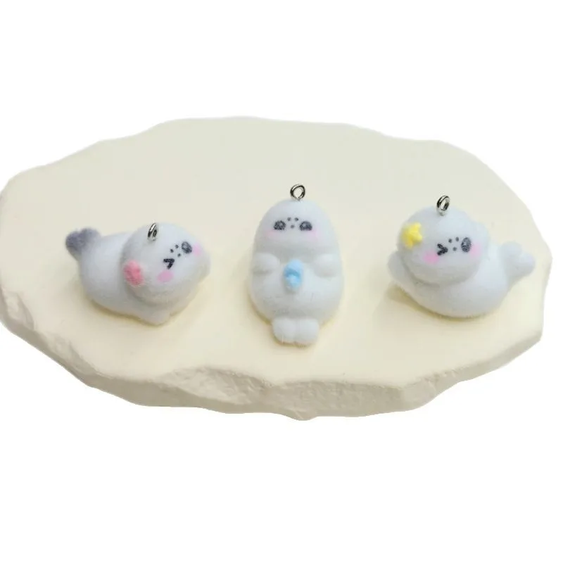 30pcs 3D Cute Flocking resin Charms Cartoon Animal doll Pendants for Necklaces Keychain DIY crafts Jewelry making Accessories