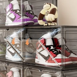 2pcs/set New hard plastic AJ Sneakers plastic shoe box Stackable Cabinet Storage Box high-top Dustproof shoes organizers Rack