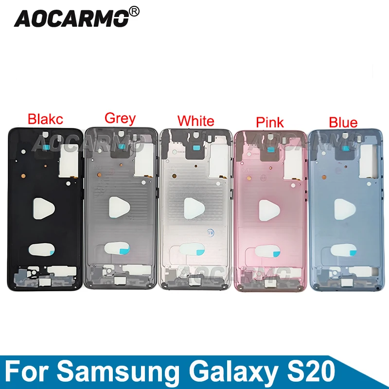 Aocarmo For Samsung Galaxy S20 SM-G9810 Blue White Pink Black Grey Metal Middle Frame Bezel Replacement Parts