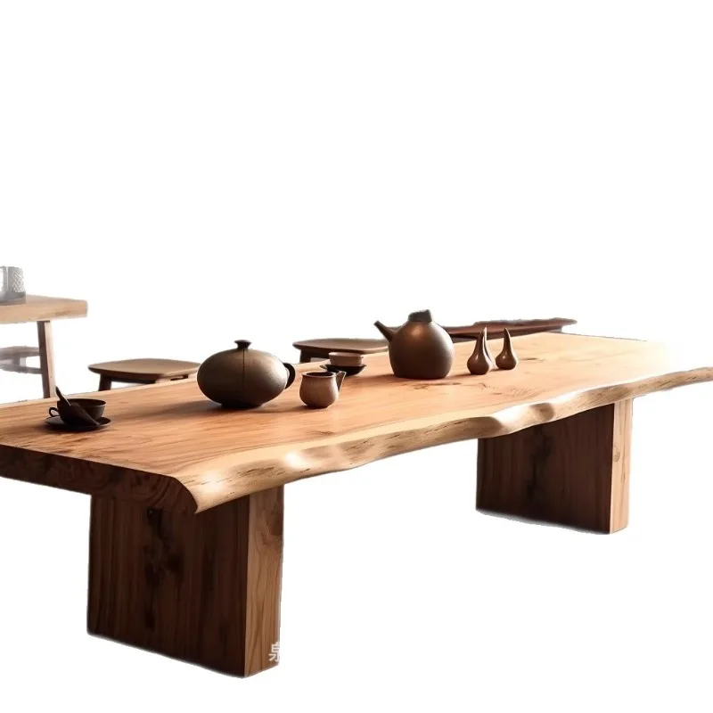 Log wind board type large board table, solid wood office tea table, whole board meeting