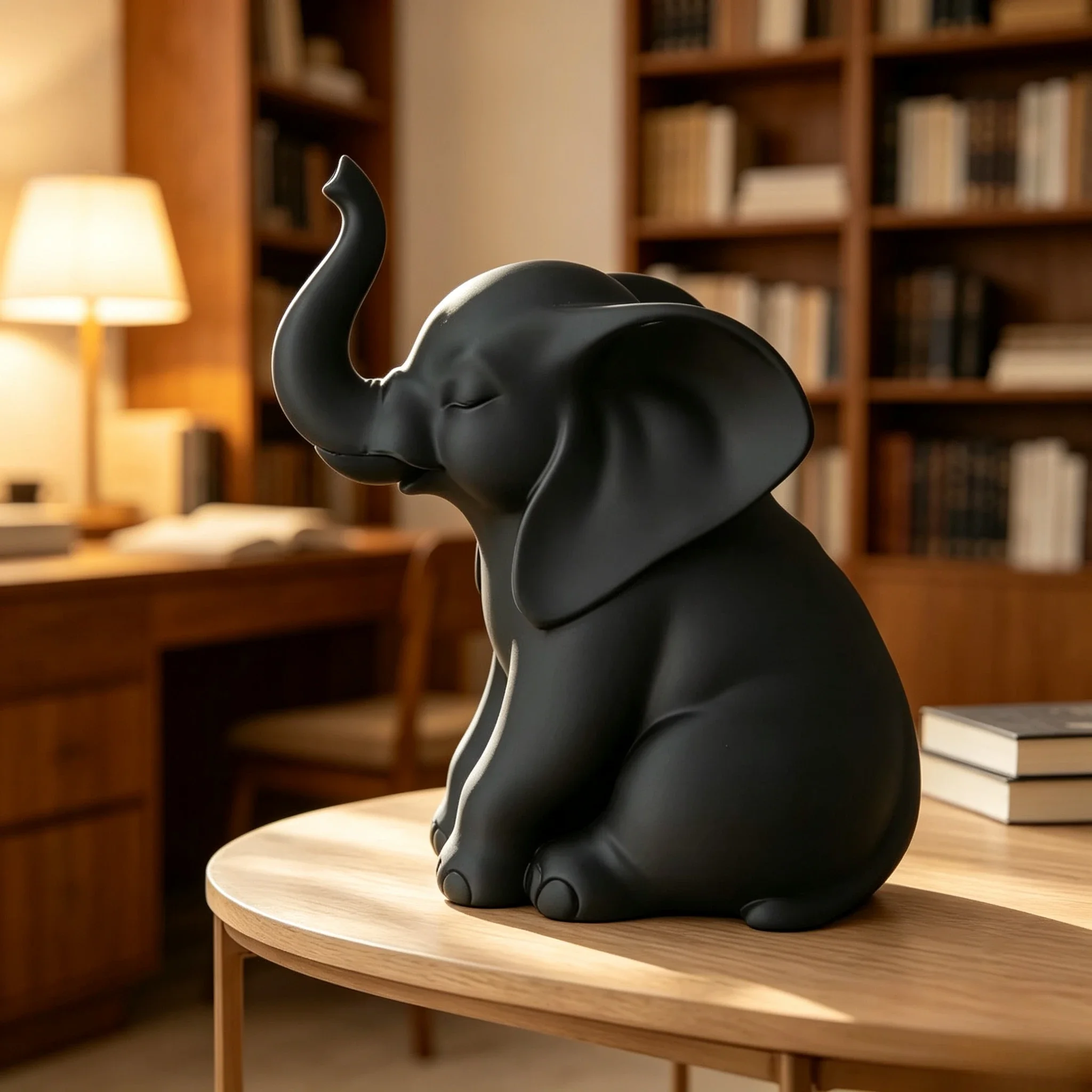 Resin Elephant Figurine Black Matte Elephant Statue Home Desktop Decor Ornament Modern Living Room Tabletop Decoration Gift