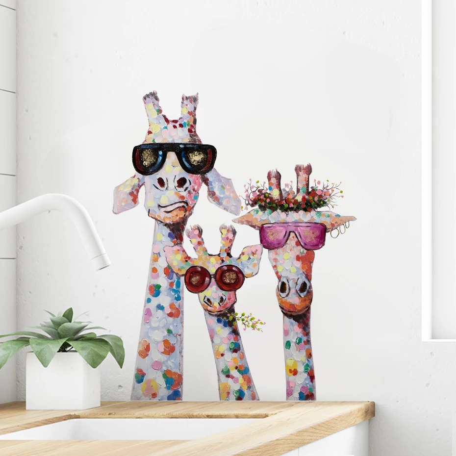 

Cool Giraffe Family Colorful Nursery Wall Stickers for Waterproof Removable PVC Kids Room Kindergarten Home Decoration