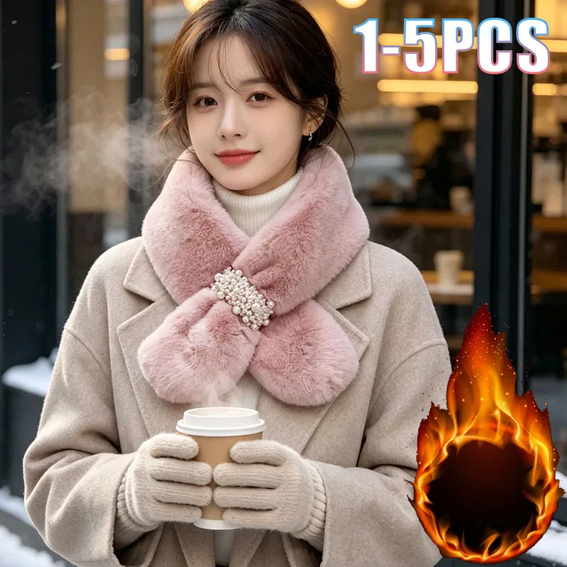 1-5PCS Women Winter Thick Knitted Scarf Korean Style Double Sided Warm Neck Wrap Cute Student Casual Daily Wear Premium Gift
