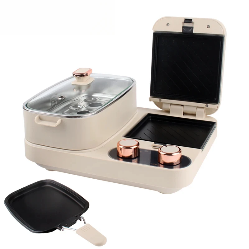 Electric 3-in-1 Home Breakfast Maker, Sandwiches, Fried Eggs, Hot Pot, Food Steamer