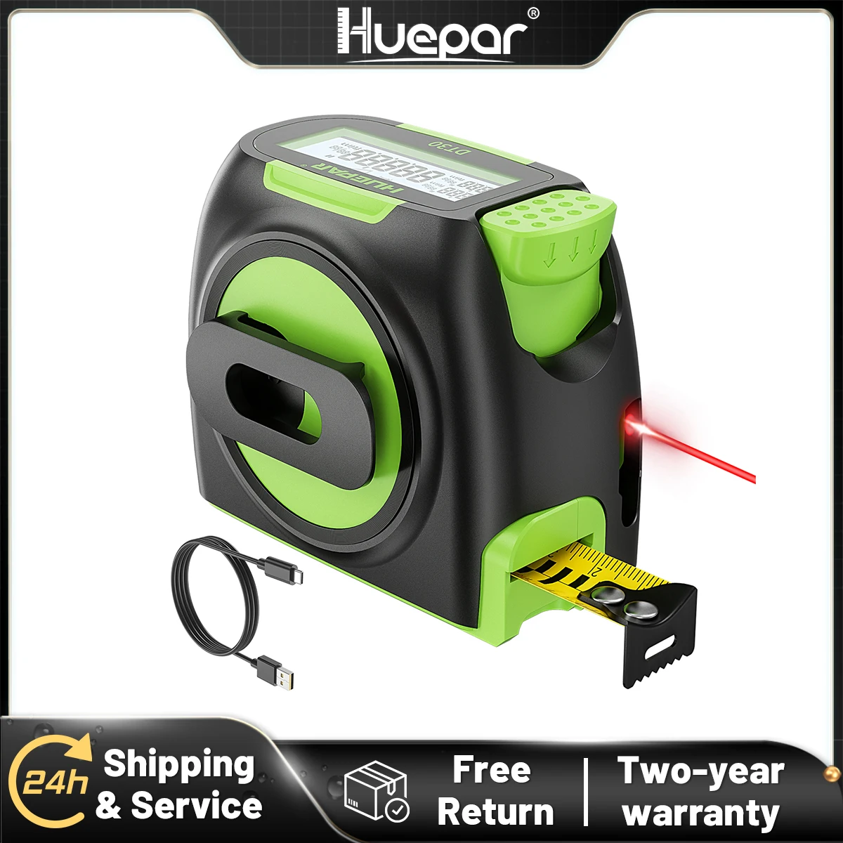 Huepar DT30 Laser Tape Measure Laser Distance Meter 2 in 1 Digital Laser Rangefinder LCD Display Rechargeable Measurement Tools