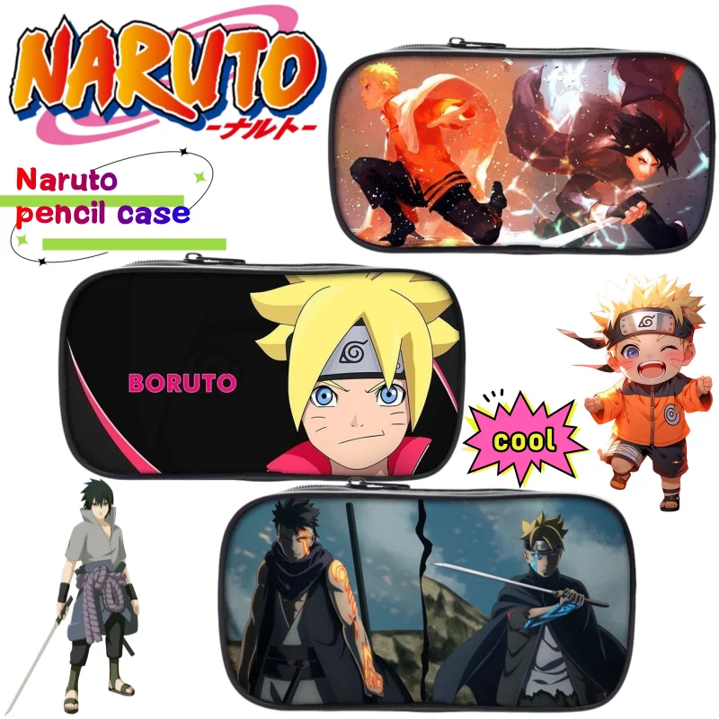 Naruto Uzumaki Naruto Uchiha Sasuke Schreibwarenbox, kreativer, hochwertiger Cartoon-Druck, großes Fassungsvermögen, tragbares Federmäppchen, Geschenk
