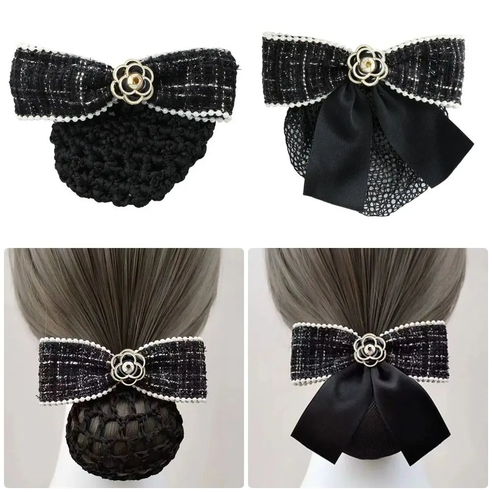 

1Pcs New Queen Memorial Mesh Flower Bowknot Black Bun Snood Hair Clip Professional Crochet Bow Headwear Net Hair Accessories
