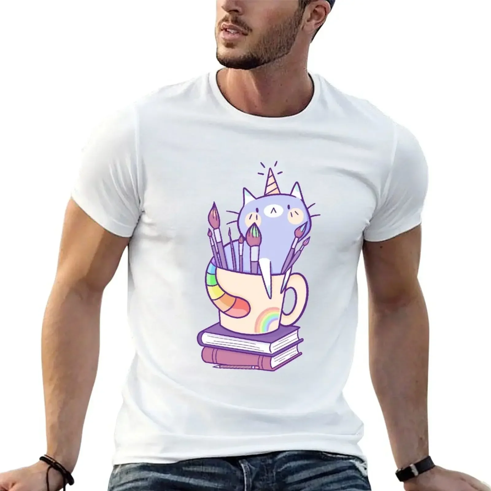 Caticorn Artist T-Shirt Short sleeve tee shirts graphic tee boys whites man t shirt mens white t shirts