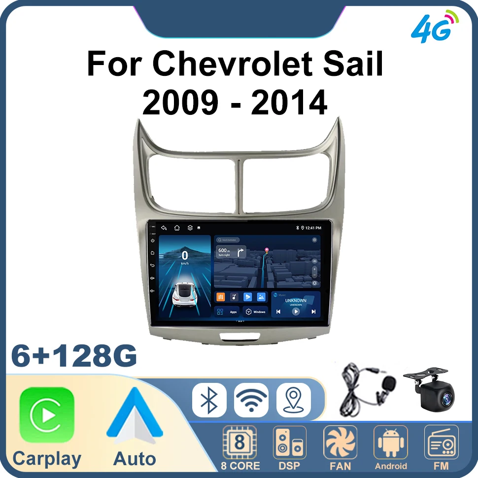 

2Din Head Unit Car Stereo Radio for Chevrolet Sail 2009 - 2014 GPS CarPlay BT Wifi Head Unit Android 12 Multimedia Player Audio