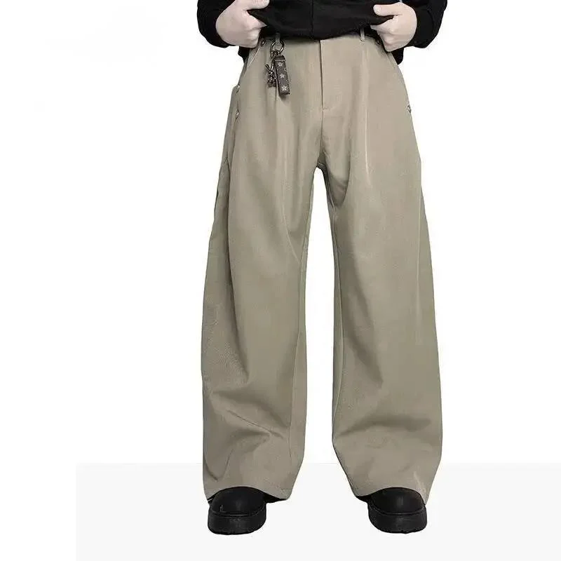 American Retro Solid Versatile Deconstruction Splicing Button Design Men's Trousers Casual Pants 2026 Spring News 9XHM3E