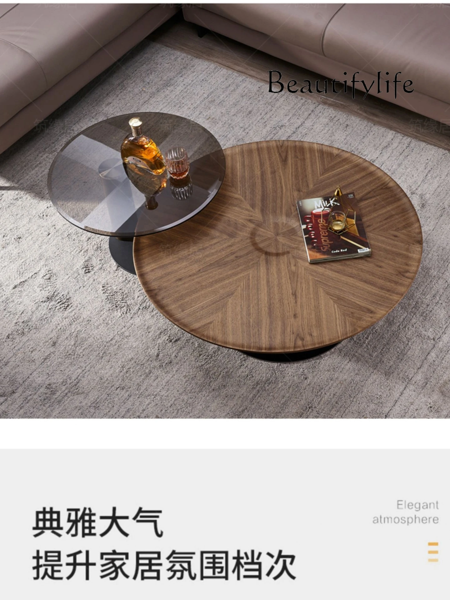 

Italian Solid Wood High-Grade Living Room Light Luxury Modern Designer Model Creative round Tea Table Combination