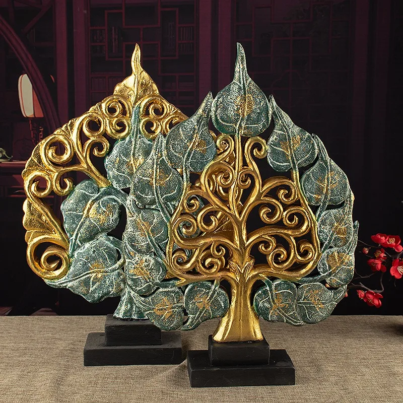 Living room TV cabinet ornament South East Asia decorative wood carving Bodhi tree entrance decoration