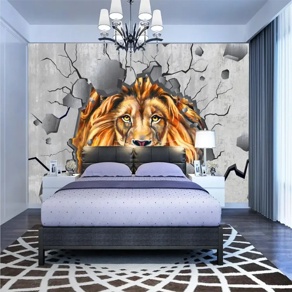 custom Papel De Parede 3D Photo Brick Wall Lion Mural wallpaper for Living Room TV Sofa Background Wall Covering art home decor