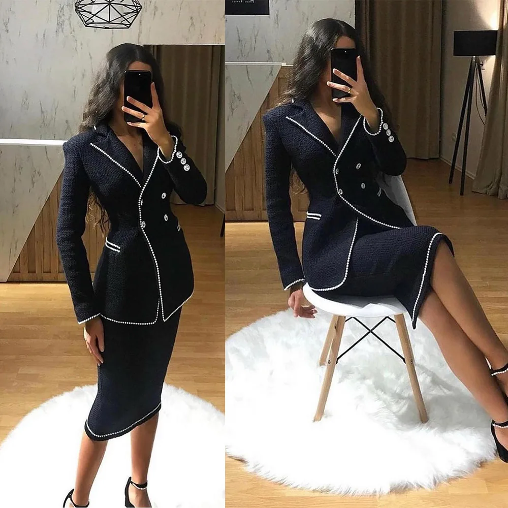 Formale Slim-Fit-Damenkleid-Anzüge, 2-teilig, Perlen, Damenmode, Blazer, Abschlussball, Geburtstagsfeier, individuelle Blazer-Jacke