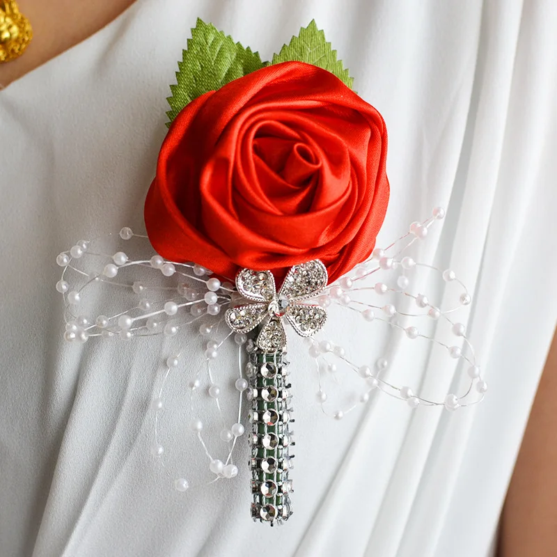 Pearl Sash Paars Rose Bloemen Boutonieres Pols Corsage Bruidsmeisje Wedding Party Deco Huwelijk Accessoires