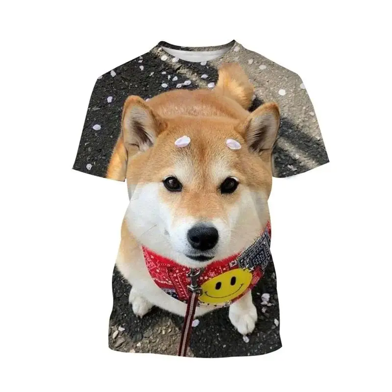 Summer Men Cute Animal Shiba Inu Dog Pattern 3d Printed O Collar Short Sleeve T-Shirt Funny Funny Loose Casual Plus Size Top