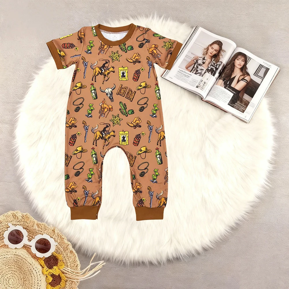 

11.8 Baby Infant Boys Summer Western Rodeo Cow Skull Rompers