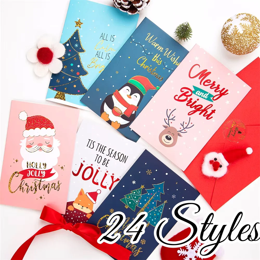 Pack de cartes de vœux de noël avec enveloppe, pour la pendaison de cœur festive, Message de vœux, note de bénédictions de vacances en famille humoristique, 1/12 pièces