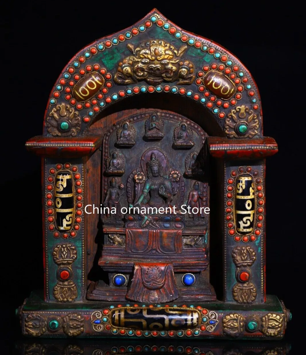 Old Tibet Buddhism Copper Gilt Painting Mahakala Wrathful Deity Buddha Statue