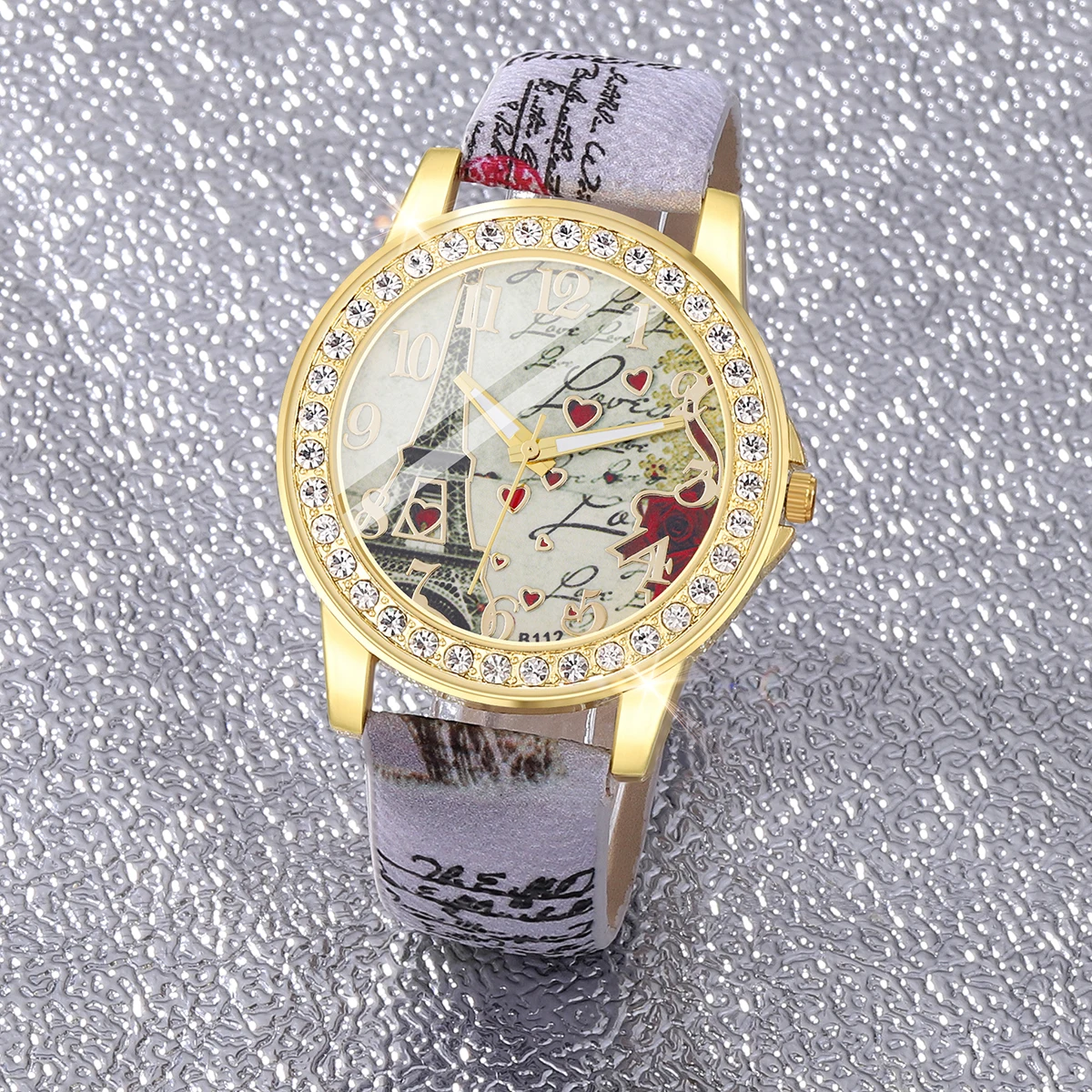 Ladies Fashion Trend Everything Tower Digital Floral Star Printed Leather Watch Band Quartz Watch Birthday Christmas Gift