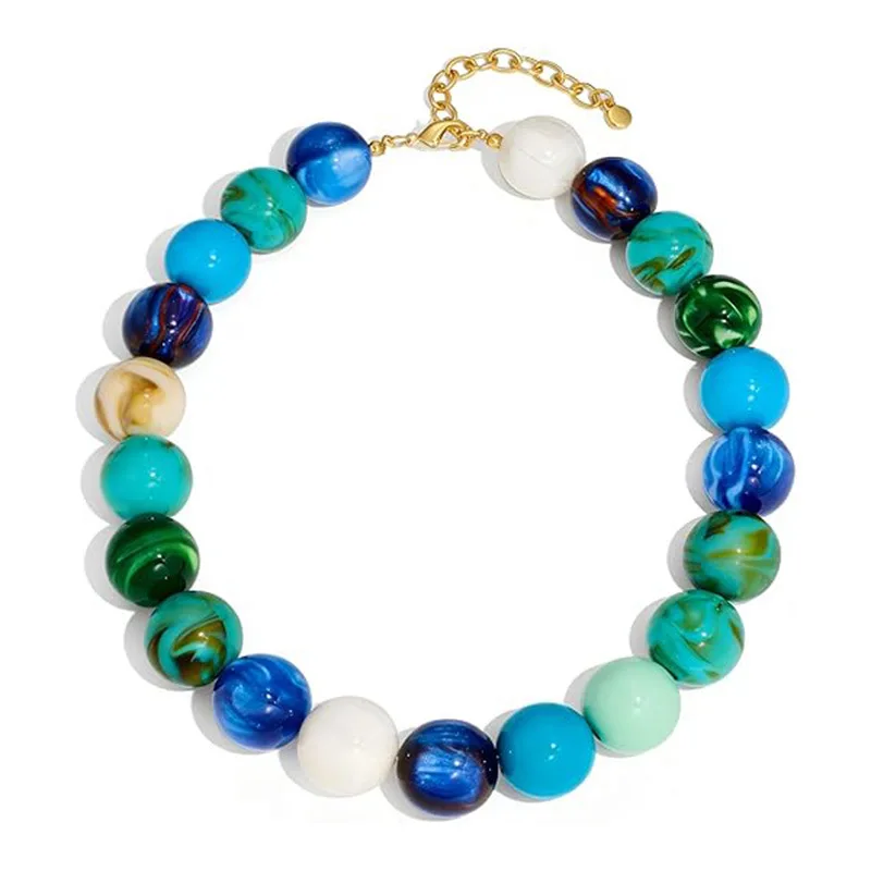 New 20mm New Resin Color Ball Mixed Necklace Women All-match Casual Party Necklace