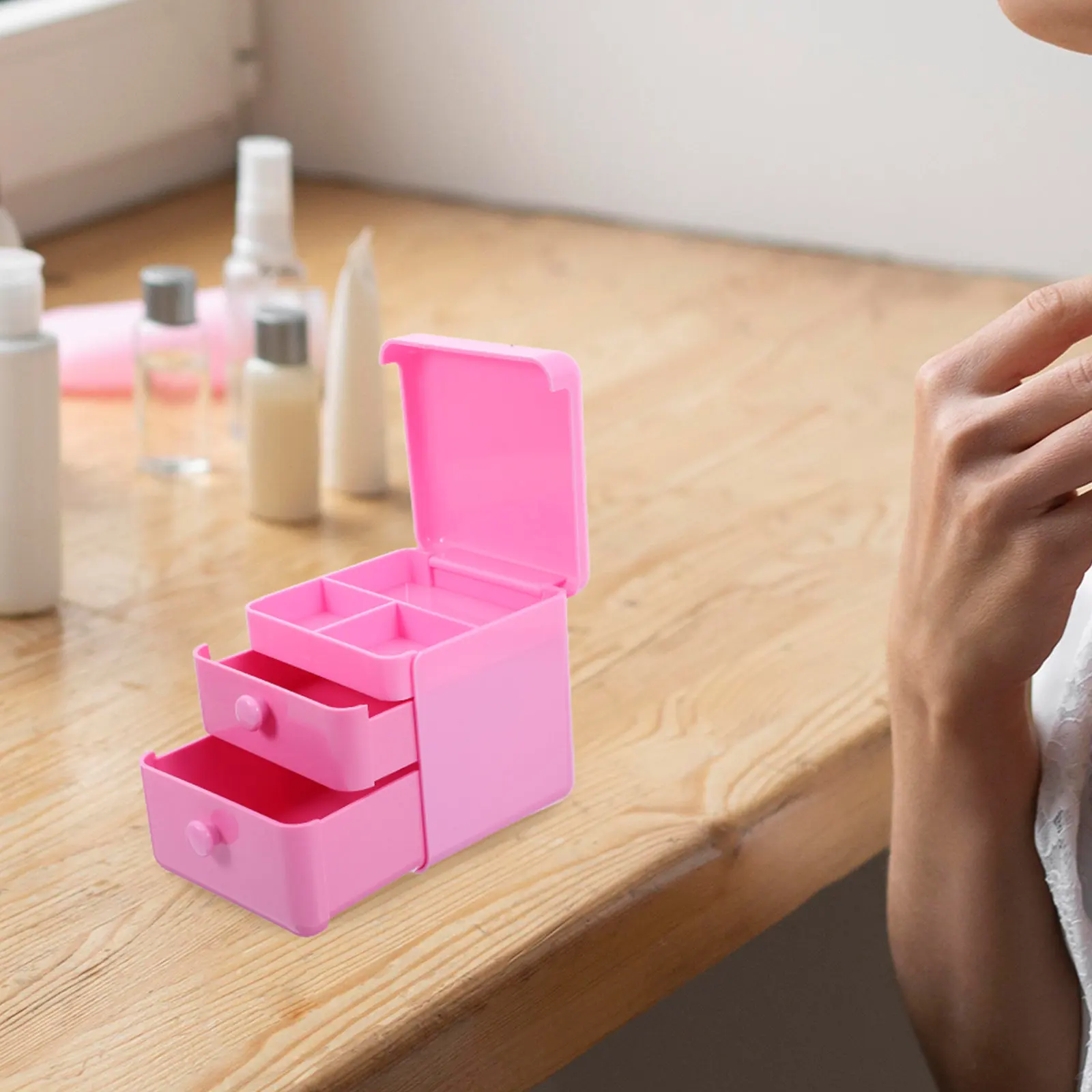 

Cute Pink Lid Drawer Jewelry Organizer Box with Compartment Design for Rings Necklaces Hairpins Earring Storage Chest Box