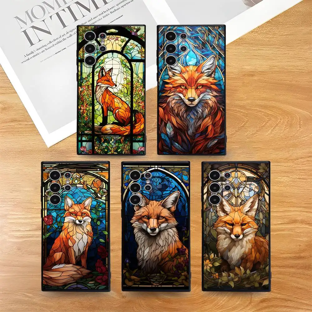 

Stained Glass Fox Phone Case For Samsung Galaxy S25 S24 S22 S23 Ultra S21 S20 Plus 5G Frosted Non-Slip Full Cover Soft Case