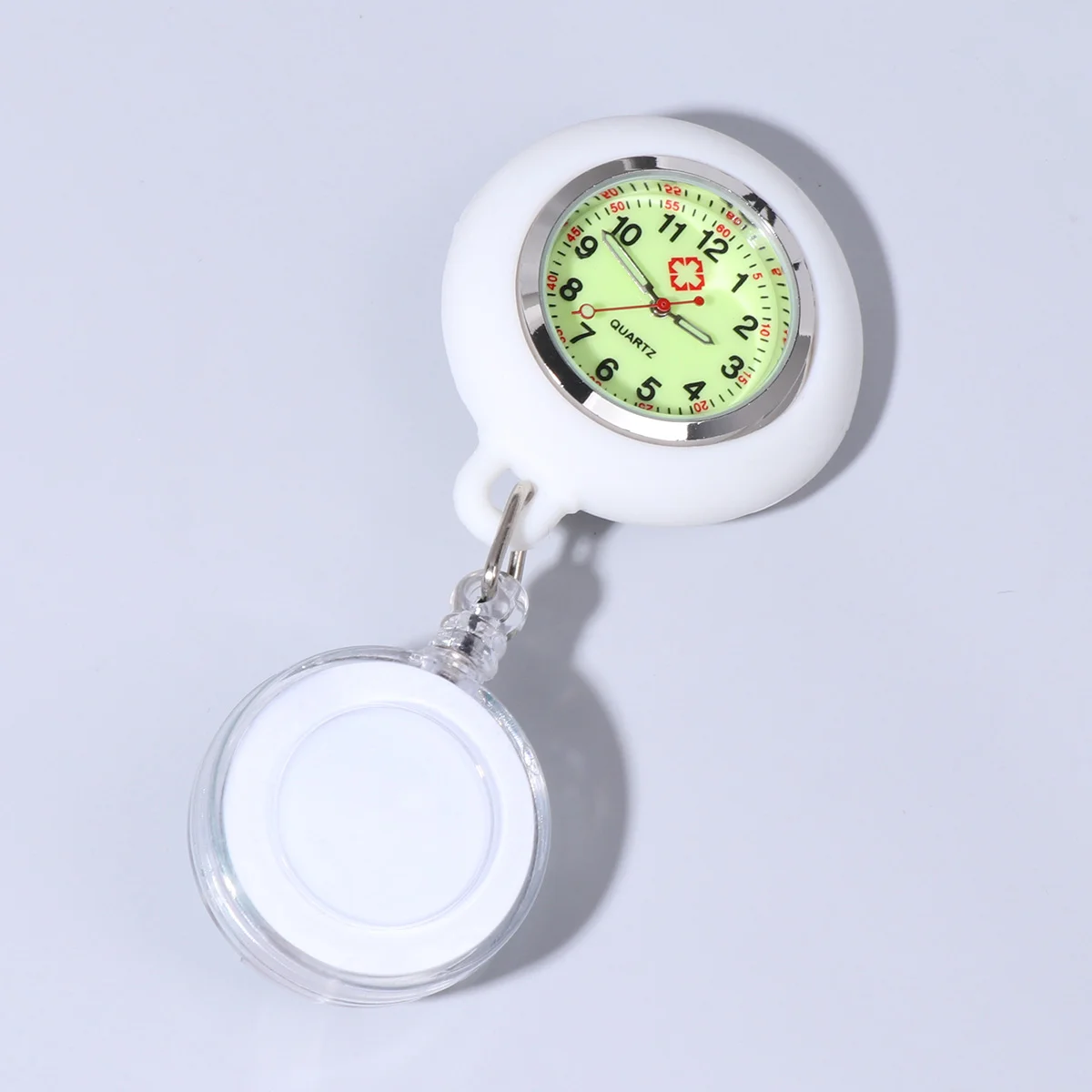 Reloj de bolsillo con carrete de insignia Reloj de bolsillo de moda Reloj colgante de bolsillo con clip Reloj colgante de bolsillo creativo para estudiantes (blanco)