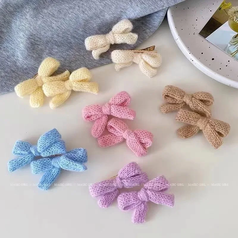 New Colorful Plush Bow Hairpin, Side Clip Wool Cute Ponytail Hairpin Girls Women Headwear Hair Styling Tools Accessories