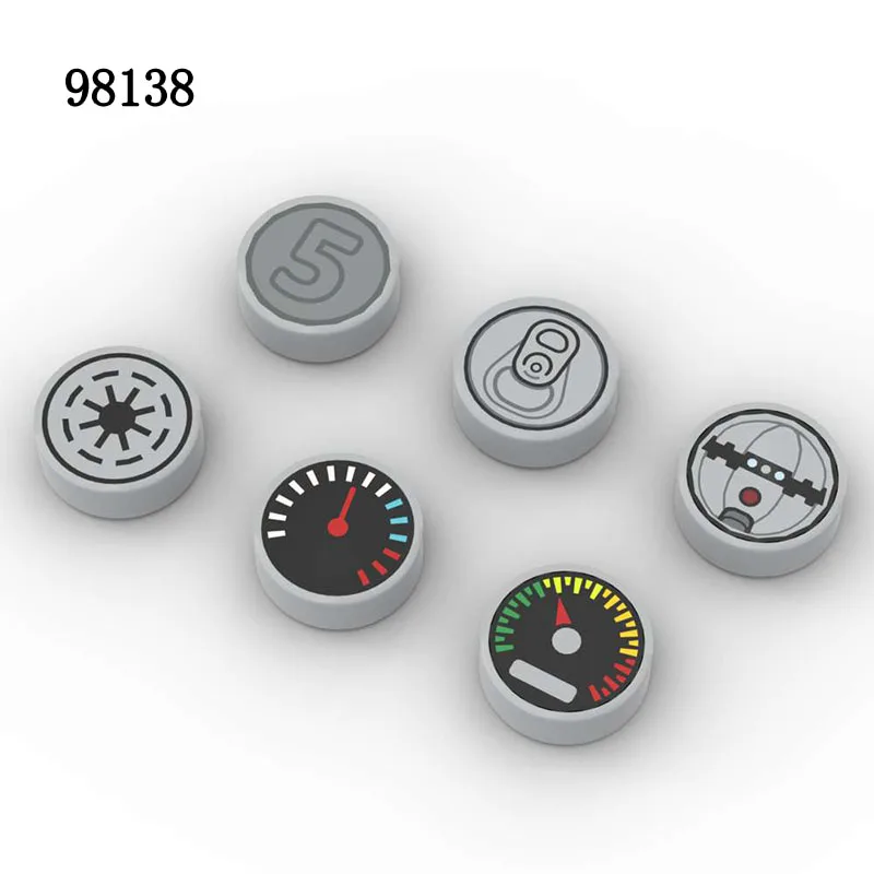 

Small Particle MOC Building Blocks 10PCS 98138pr0010 1x1 Round Tile Silver Heat Bomb Printed DIY Model Parts Toys