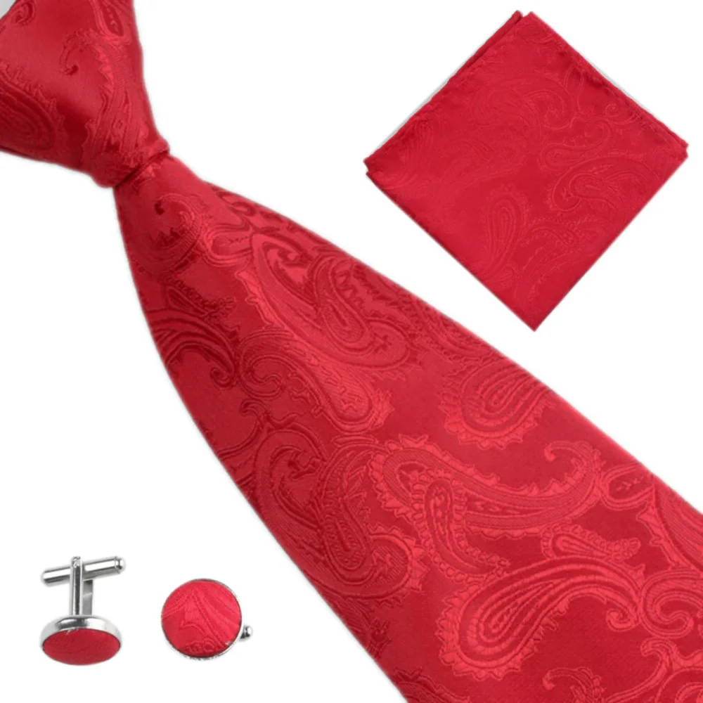 Herren Krawatten Set Business Hochzeit Krawatte für Männer 10cm/4 "breite Paisley Taschentuch Manschetten knöpfe schwarz rot lila blau braun rosa Anzug Krawatte