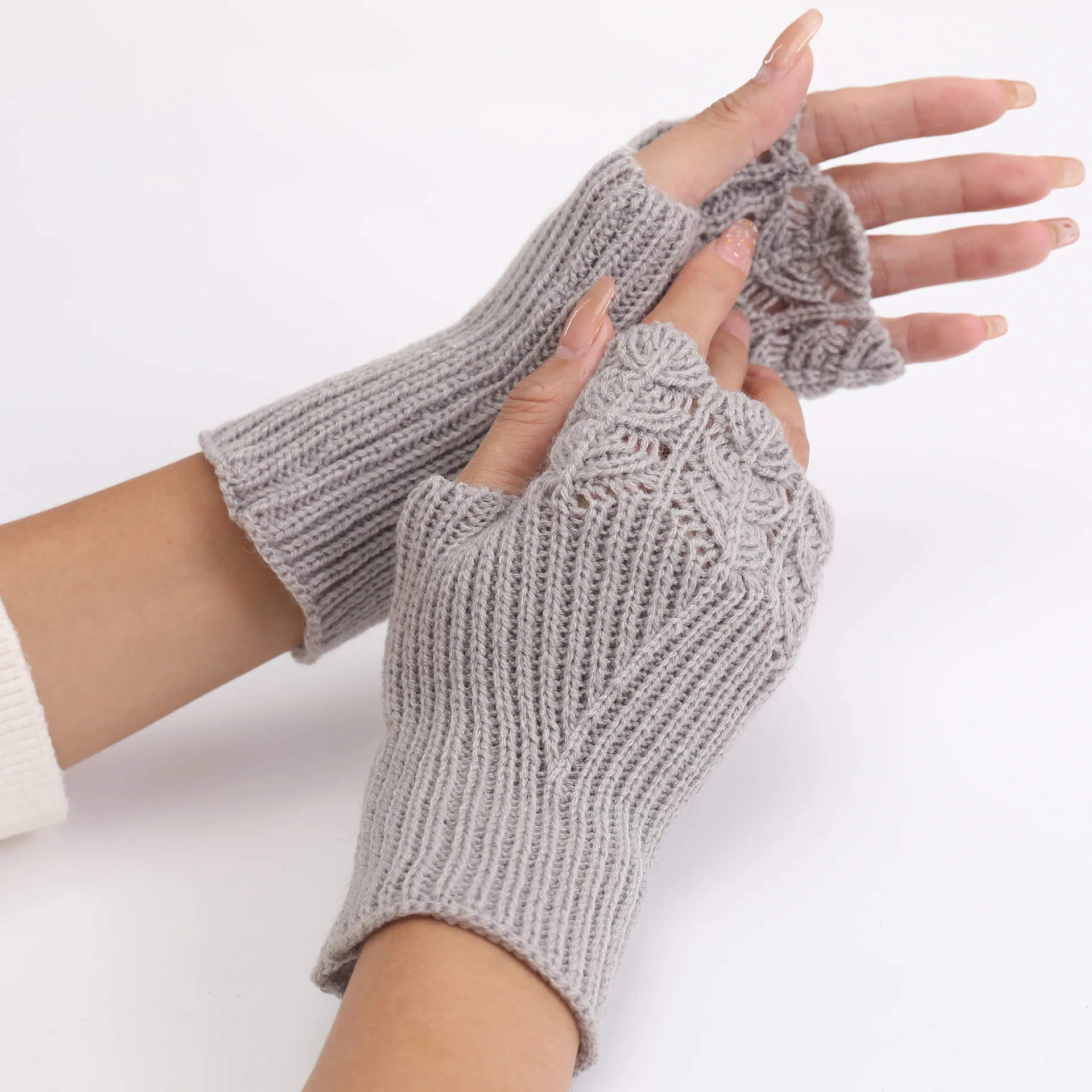 Winter Frauen Halbe Finger Handschuhe Dehnbare Hand Handgelenk Arm Wärmer Häkeln Stricken Faux Wolle Fäustlinge Fingerlose Einfarbig Handschuhe