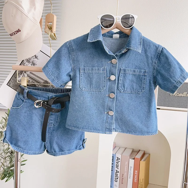 

2024 new summer Baby Boys Cotton Denim short sleeved T-shirt+shorts sets Kids Children Casual Comfortable Overcoats Clothes