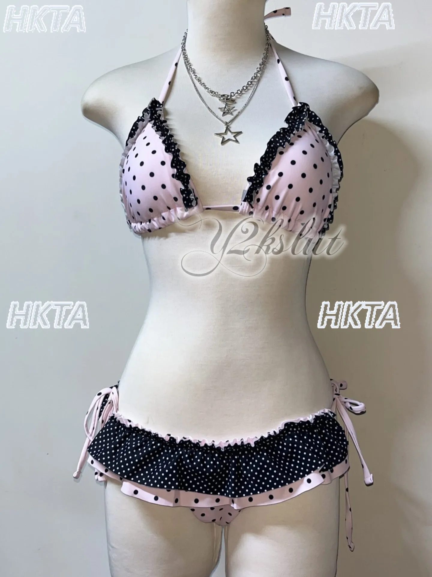 2026 Summer New Sweet Sexy Two-piece Swimsuit 2 Pieces Set Spicy Girls Y2k Ruffle Polka Dot Beach Vacation Bikini Bra Set Women