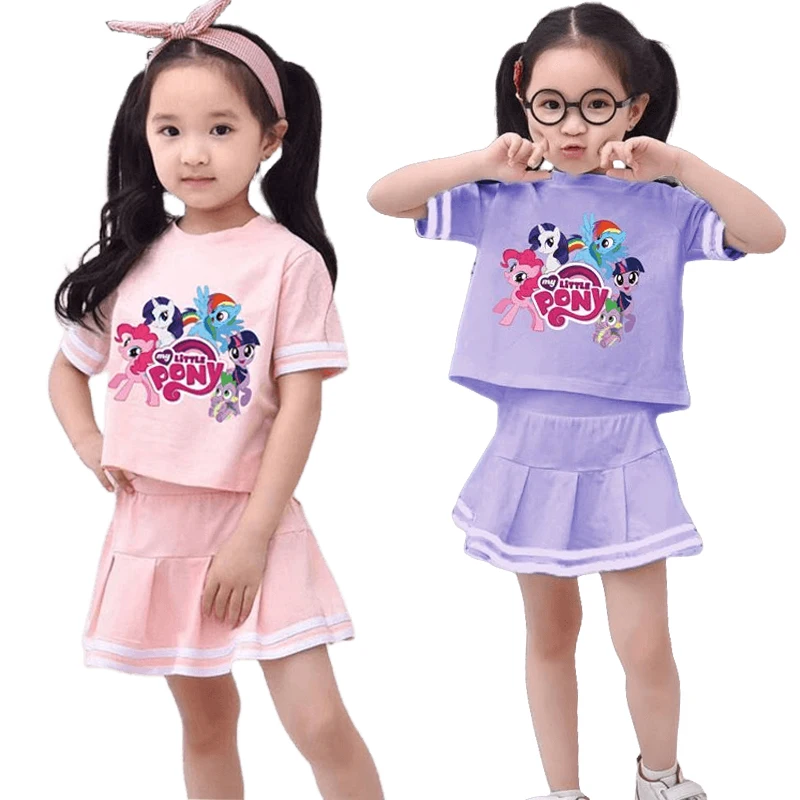 

Anime Kawaii My Little Pony Cotton Short-Sleeved T-Shirt Skirt Suit Cartoon Cute Summer Dress Girl Unicorn Dress Toddler Clothes