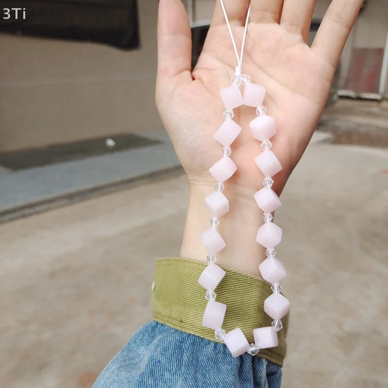 아이폰 전화 로프 스트랩 가방 장식 열쇠 고리 키 체인에 대한 화웨이 Xiaomi에 대한 큐브 구슬 짧은 핸드폰 체인 펜던트